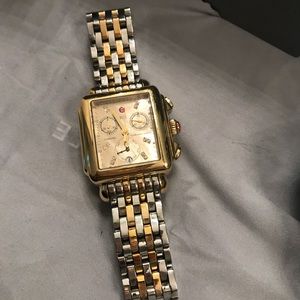 Michele Watch w/gold mother of pearl face two tone